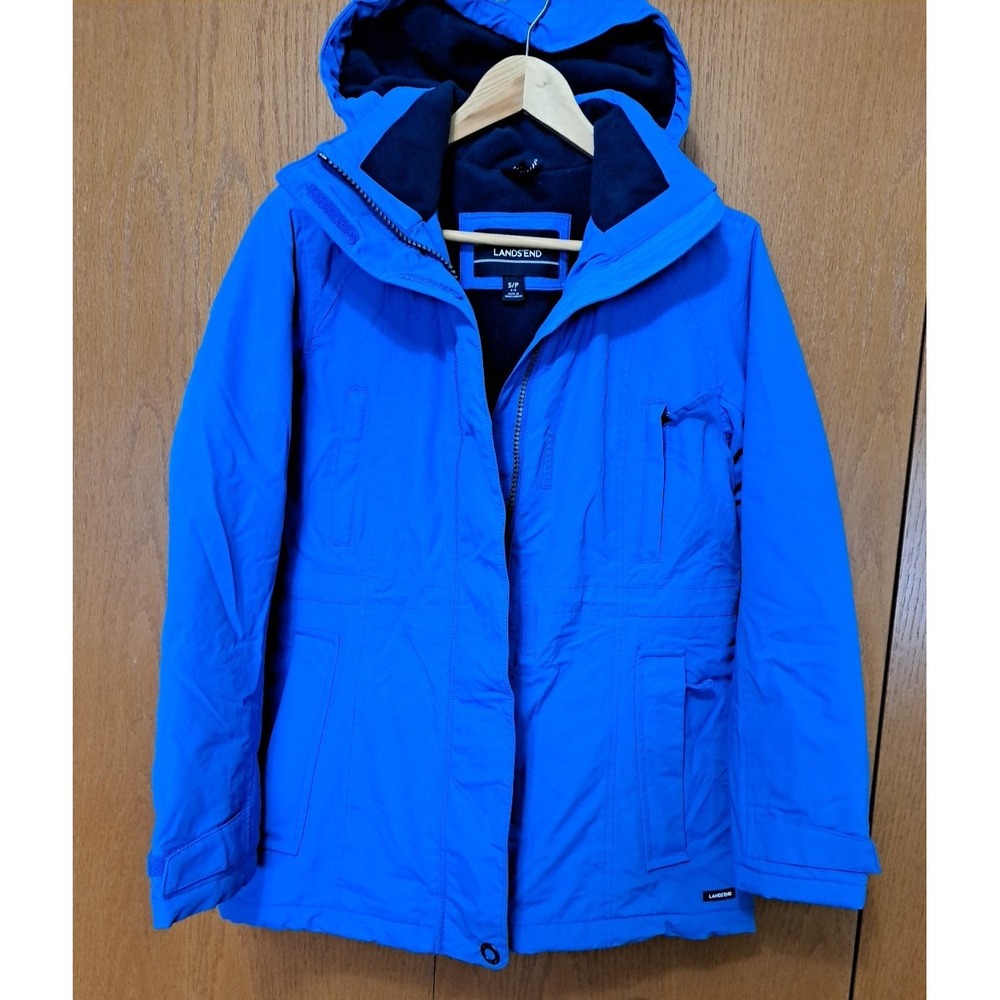 Lands End Womens S/P Blue Fleece Lined Insulated Waterproof Winter Parka Coat